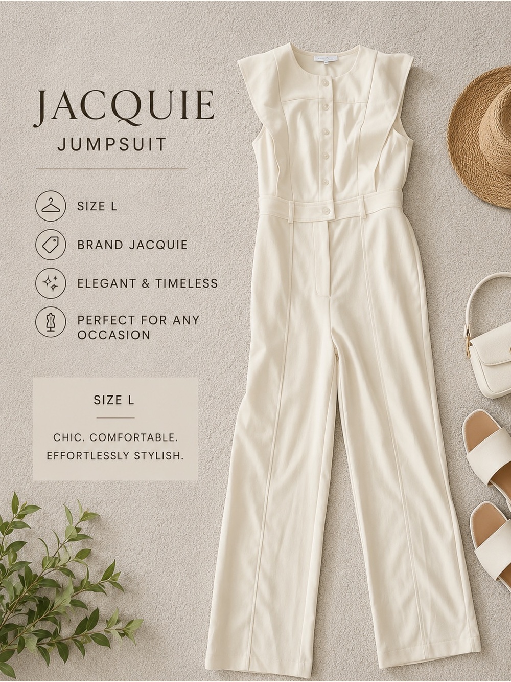 Jacqui E Cream Tailored Sleeveless Wide-Leg Jumpsuit